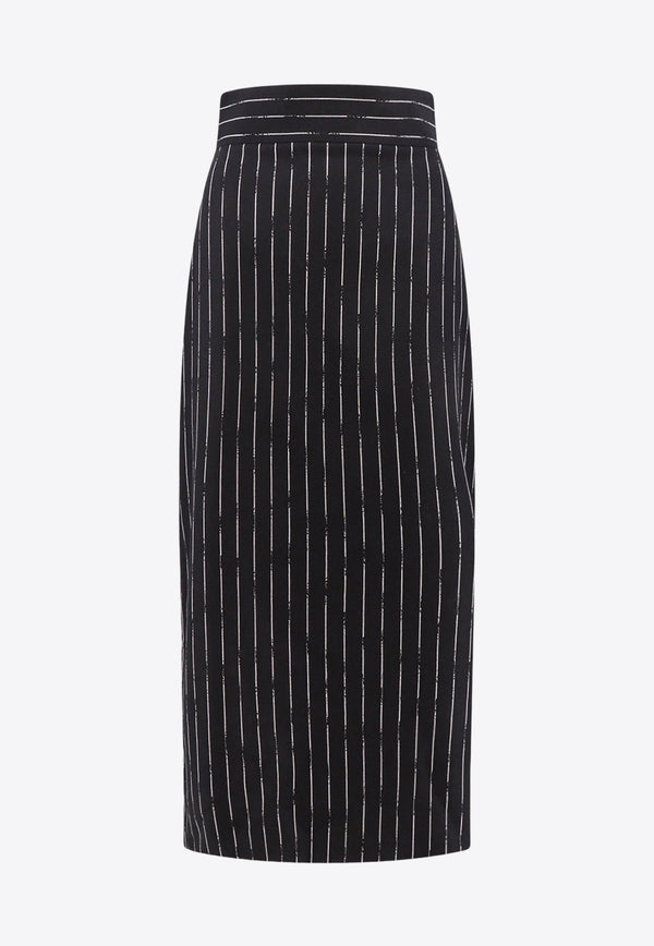 Broken Pinstripe High-Waist Midi Skirt
