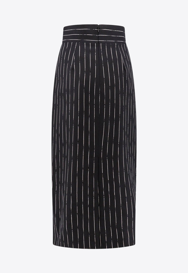 Broken Pinstripe High-Waist Midi Skirt