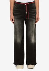 Wide-Leg Drawstring Washed Jeans