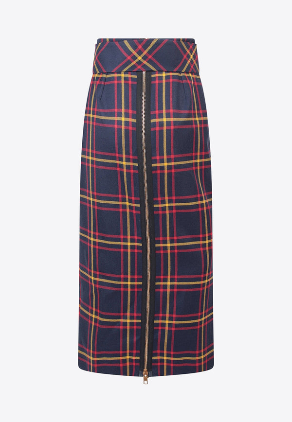 Tartan-Check Printed Midi Skirt