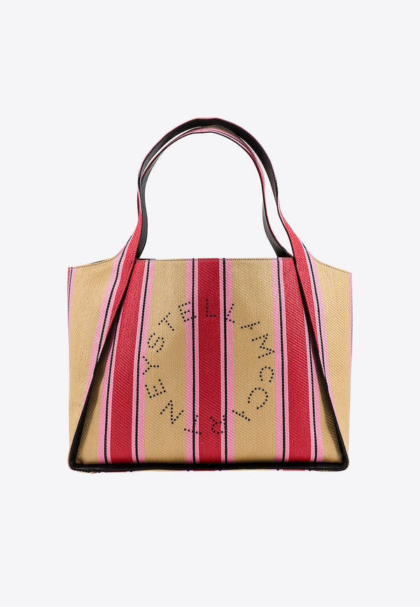 Studded Logo Raffia Stripe Tote Bag