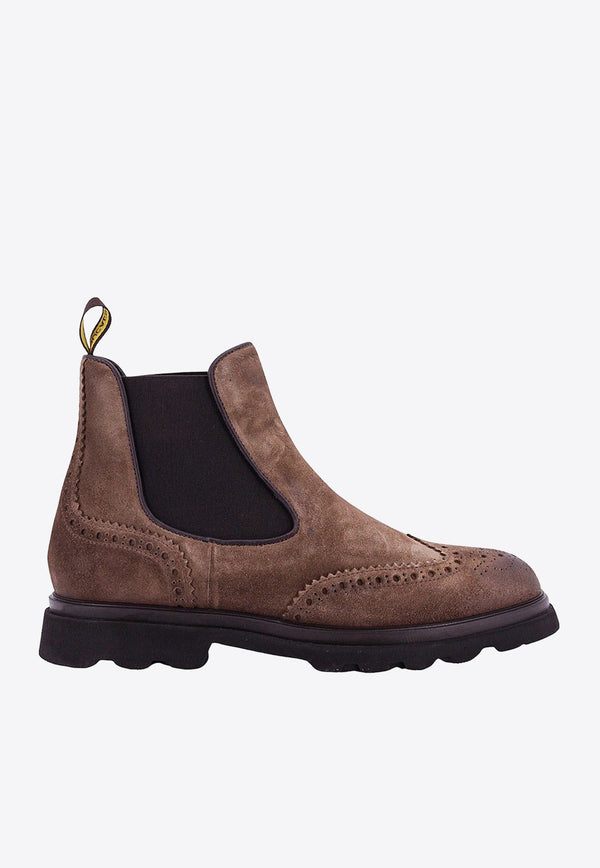 Brogue-Detailed Suede Ankle Boots