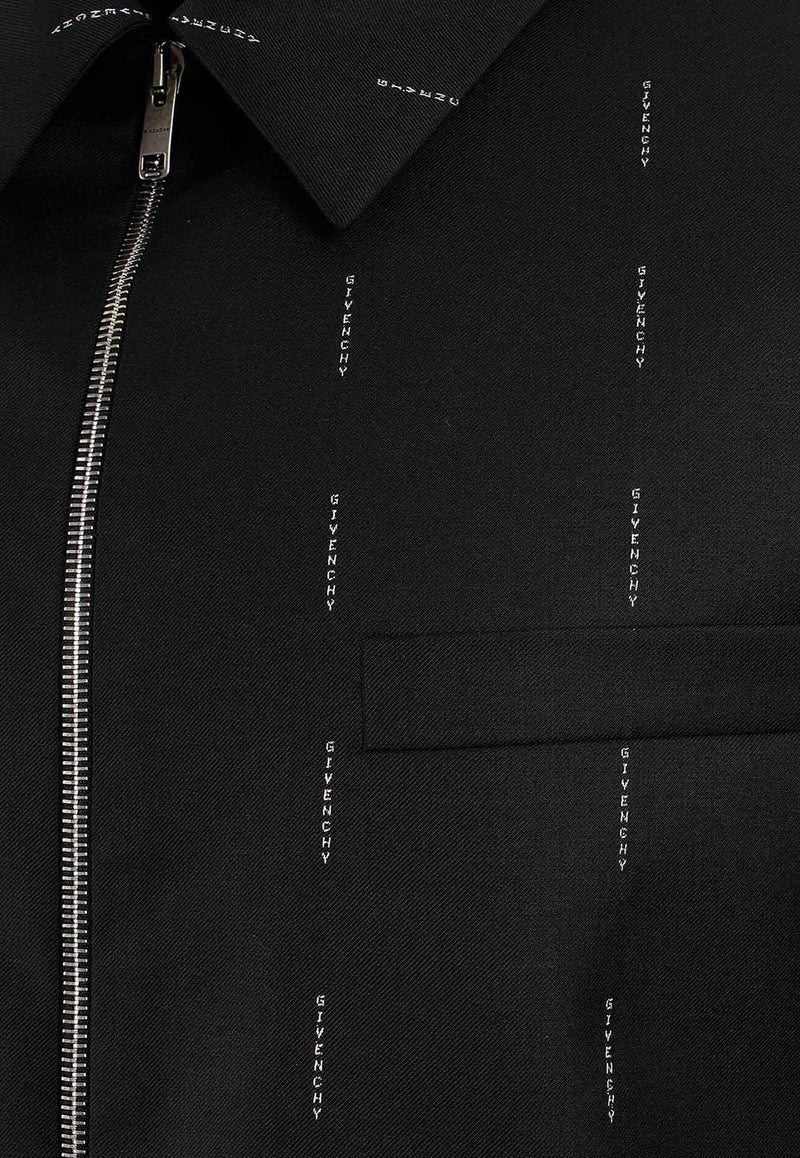 Pinstriped Logo Wool Overshirt