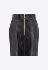 Buttoned Leather Mini Skirt