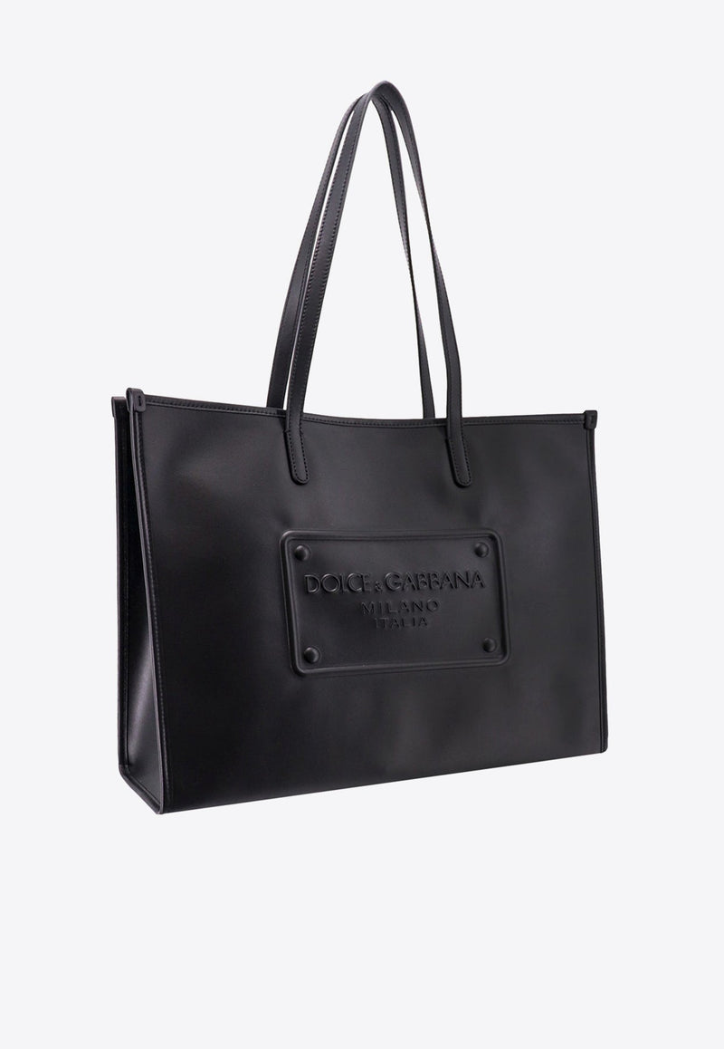 Logo Embossed Leather Tote Bag