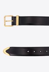 Logo Engraved Buckle Leather Belt