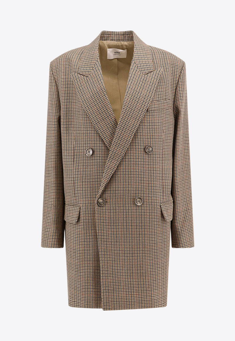 Double-Breasted Houndstooth Wool Blazer