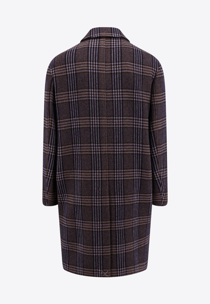 Single-Breasted Check Pattern Coat