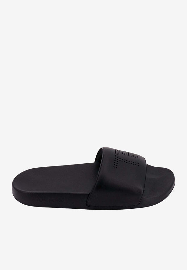 Perforated Logo Leather Slides