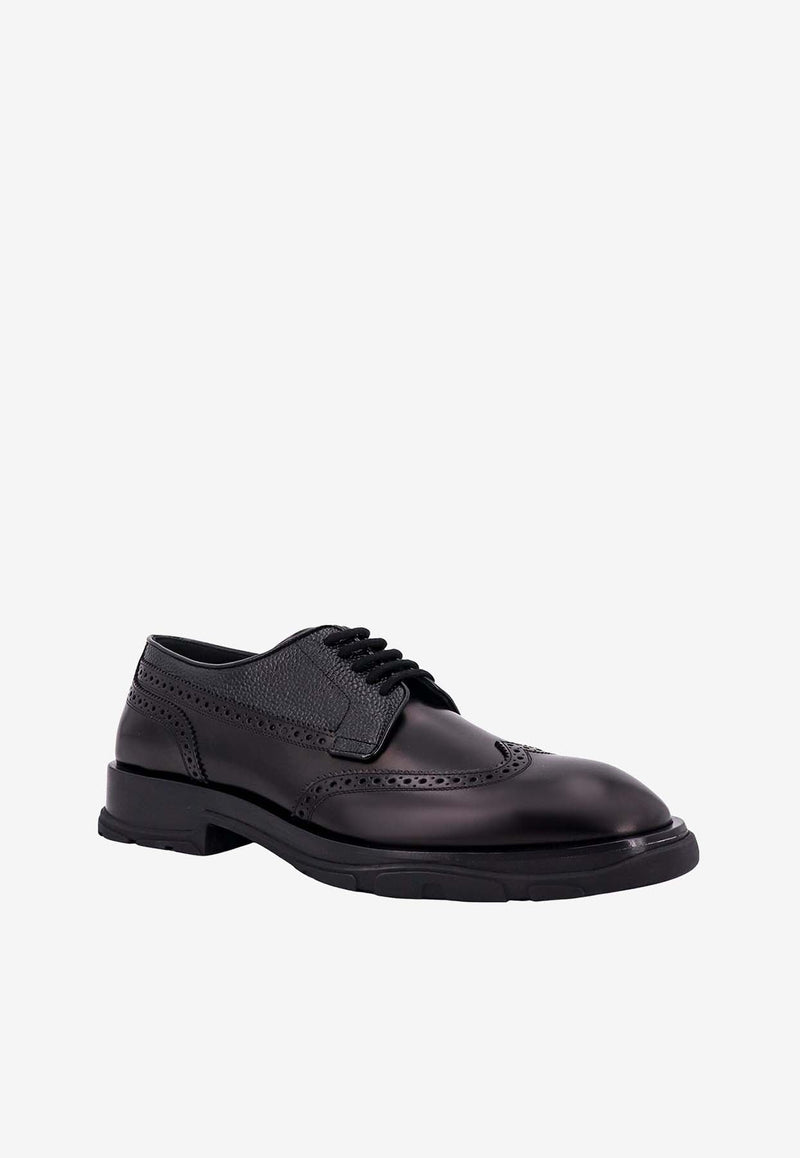 Brogue Detail Leather Derby Shoes