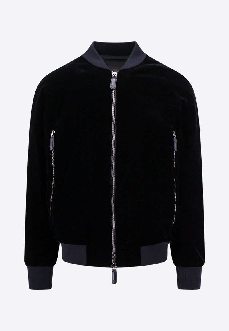 Zip-Up Velvet Bomber Jacket