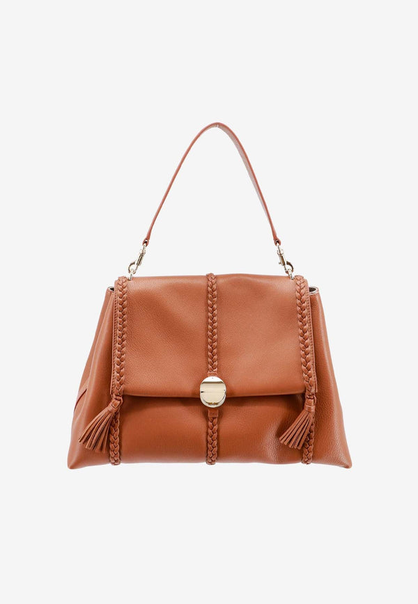Large Penelope Grained Leather Top Handle Bag