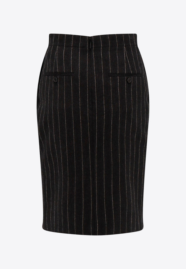 Pinstriped Wool Knee-Length Skirt