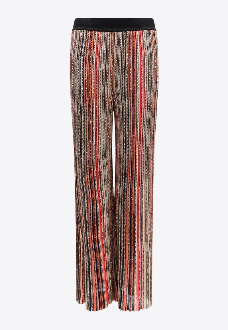 Sequin Embellished Striped Pants