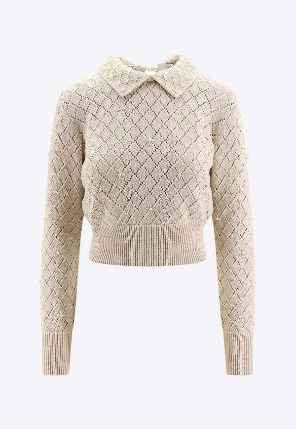 Pearl Embroidered Cropped Sweater
