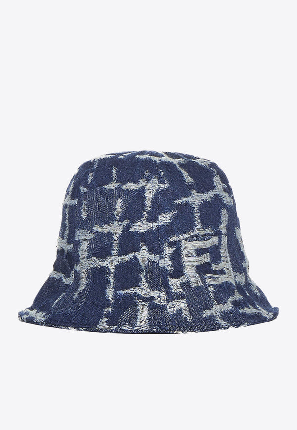 Fringed FF Jacquard Denim Bucket Hat