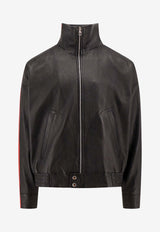 Logo Detail Leather Biker Jacket