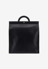 Stamp Logo Tagged Leather Top Handle Bag