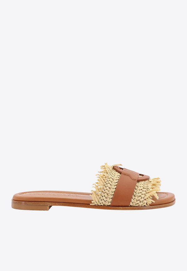 Bell Raffia and Leather Slippers