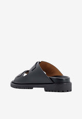 Buckle-Strap Leather Flat Sandals
