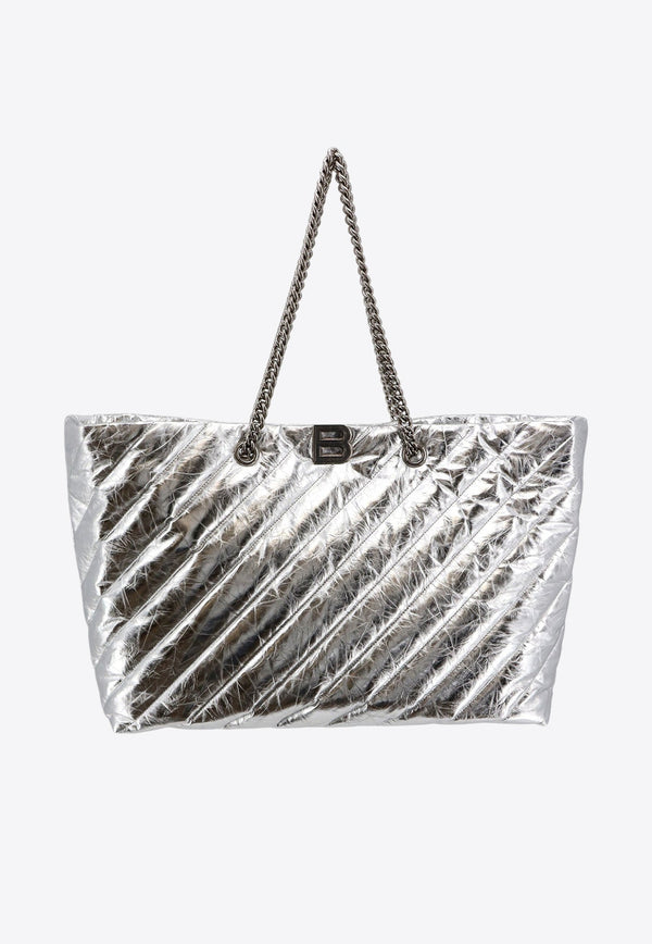 Large Crush Metallic Quilted Leather Tote Bag