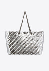 Large Crush Metallic Quilted Leather Tote Bag