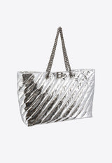 Large Crush Metallic Quilted Leather Tote Bag