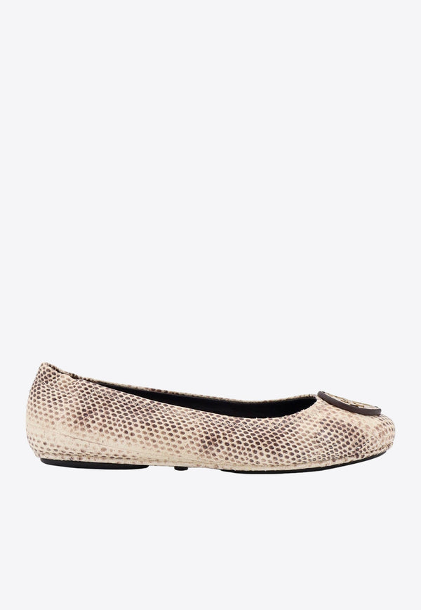 Minnie Travel Snake-Embossed Leather Ballet Flats