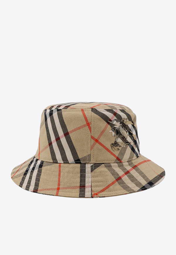 Checked EDK-Embroidered Bucket Hat