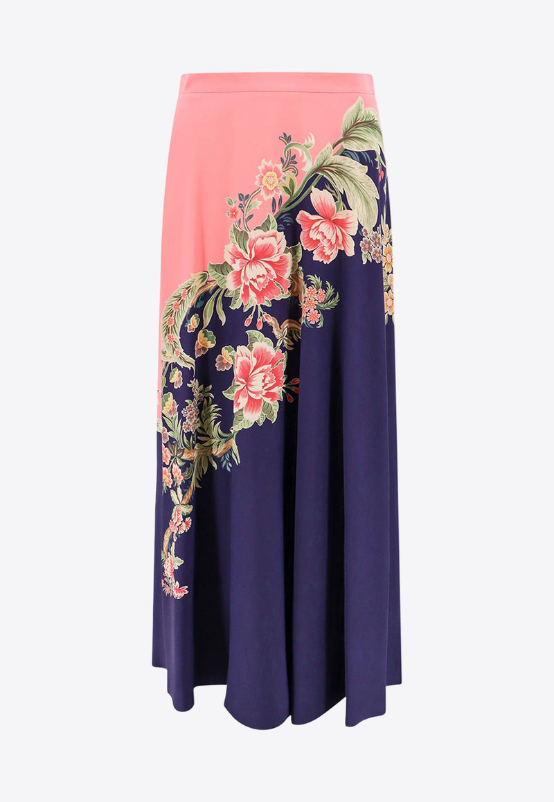 Floral Print Flared Midi Skirt