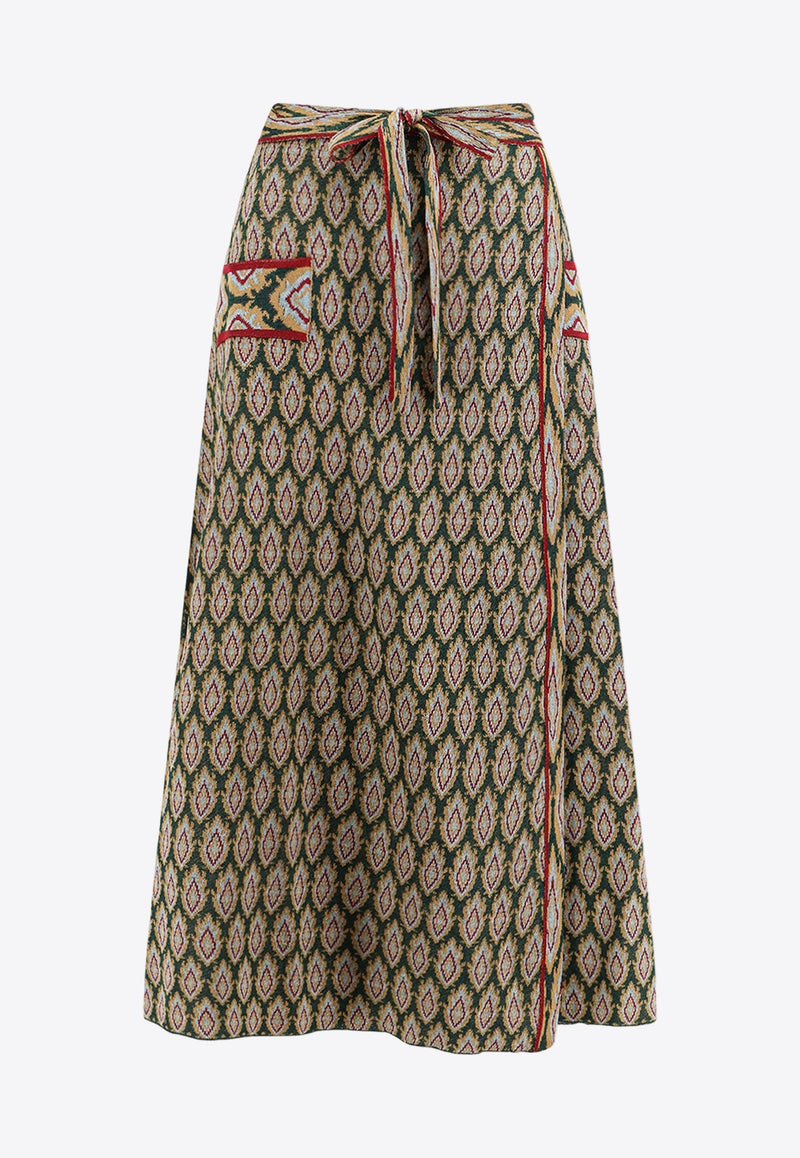 Jacquard Knit Wrap Midi Skirt