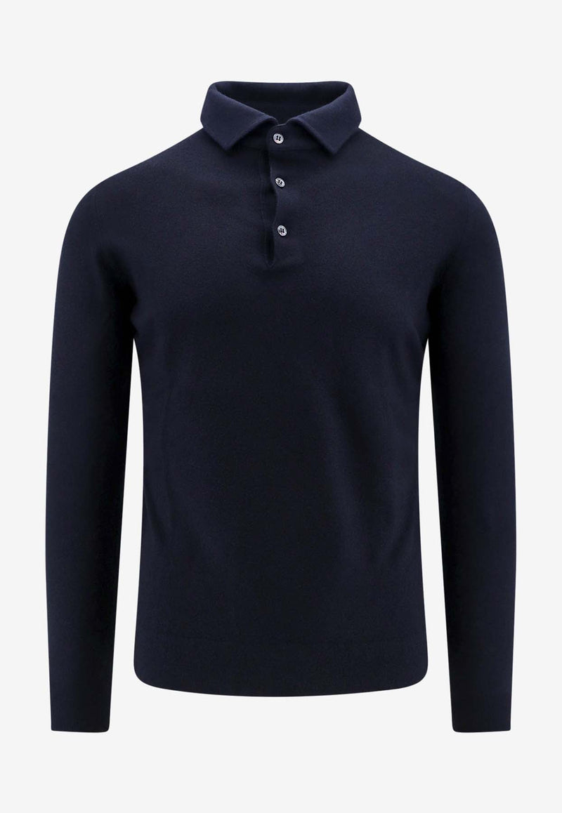 Long-Sleeved Cashmere Polo T-shirt