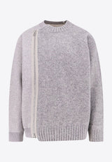 Zip-Detail Wool Crewneck Sweater