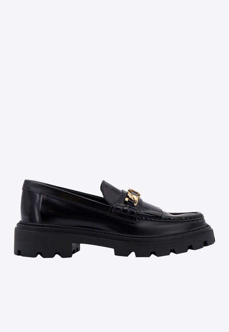 Fringed Semi-Shiny Leather Loafers