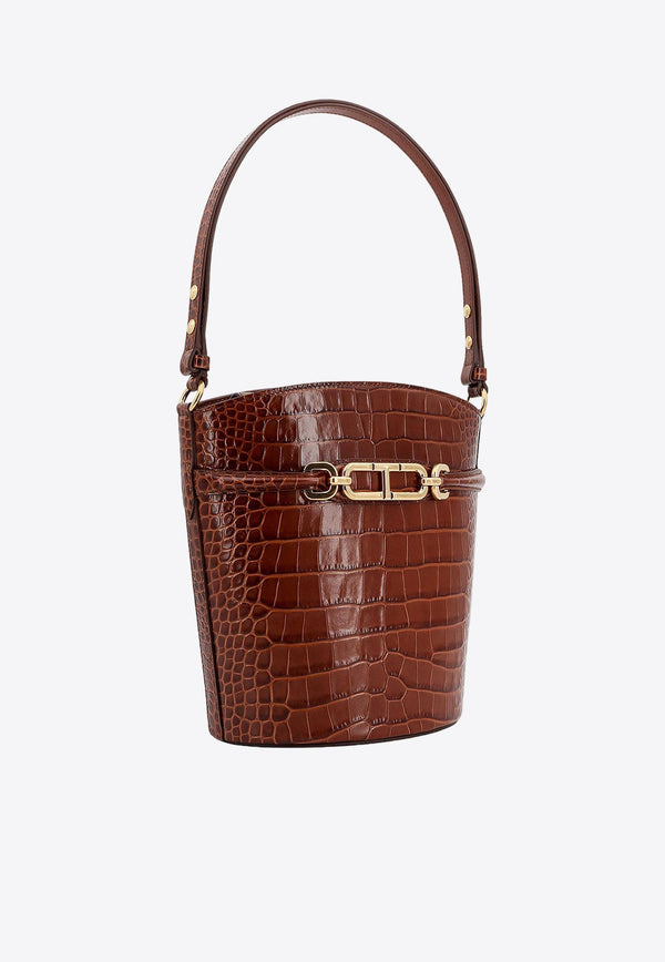 Medium Whitney Croc-Embossed Leather Bucket Bag