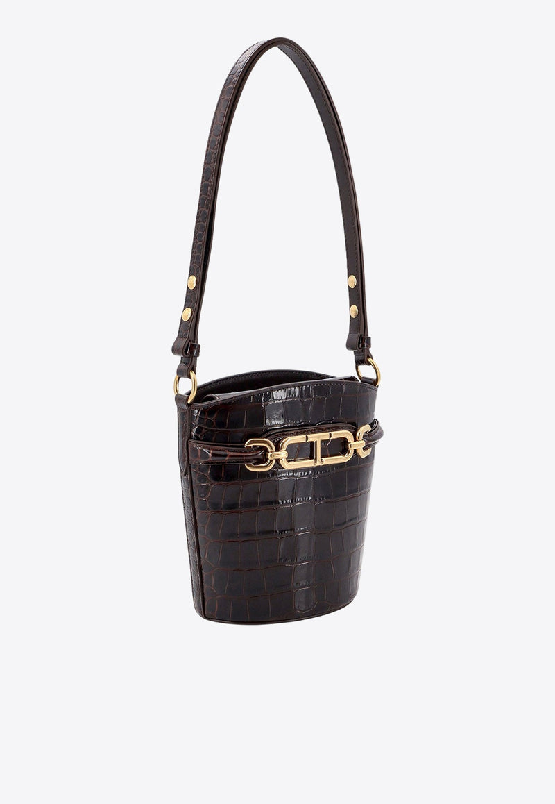 Whitney Croc-Embossed Leather Bucket Bag