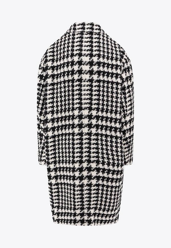 Double-Breasted Houndstooth Oversized Coat