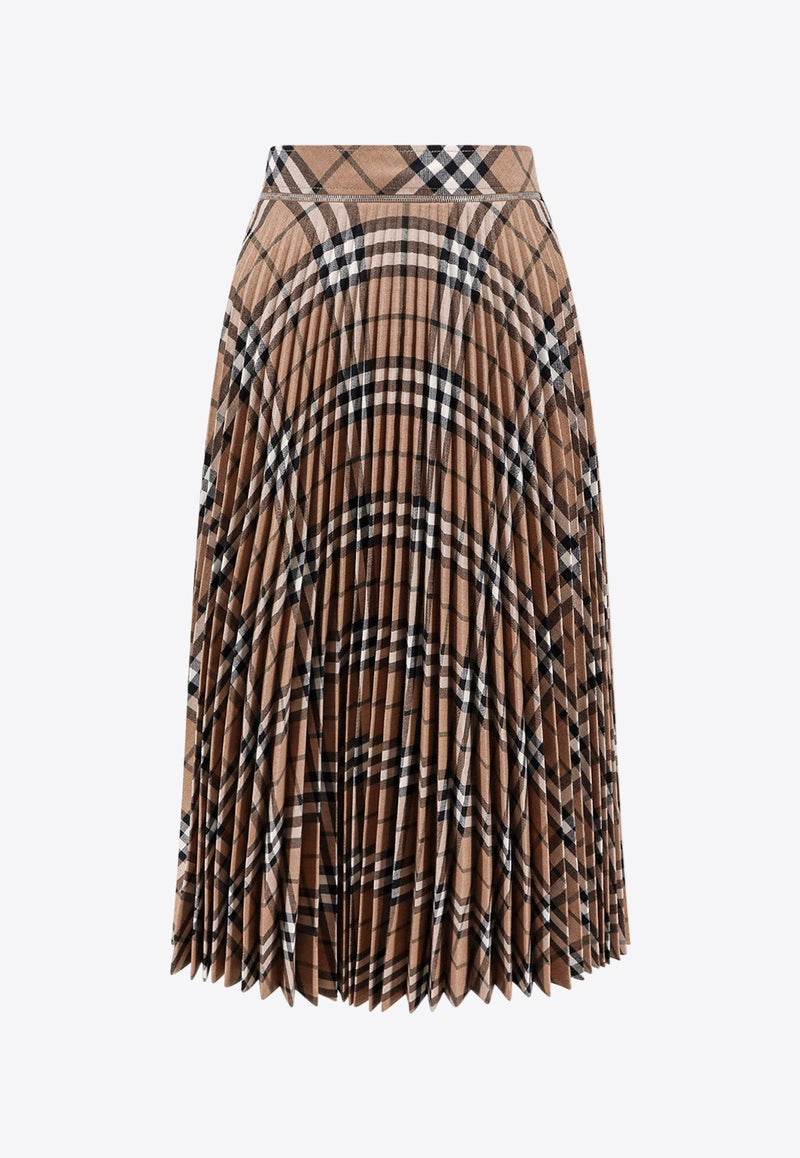 Vintage Check Pleated Midi Skirt