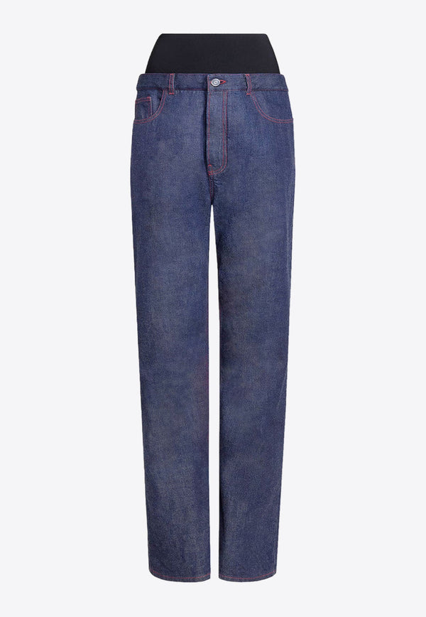 Elastic Waistband Wide-Leg Jeans