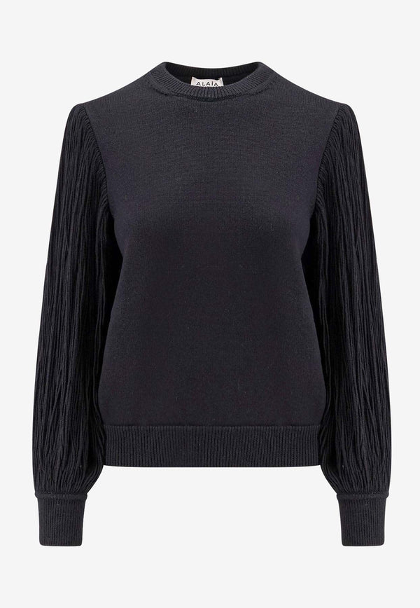 Fringed Crewneck Wool Sweater