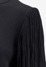 Fringed Crewneck Wool Sweater