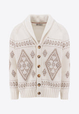 Cashmere Geometric Motif Cardigan