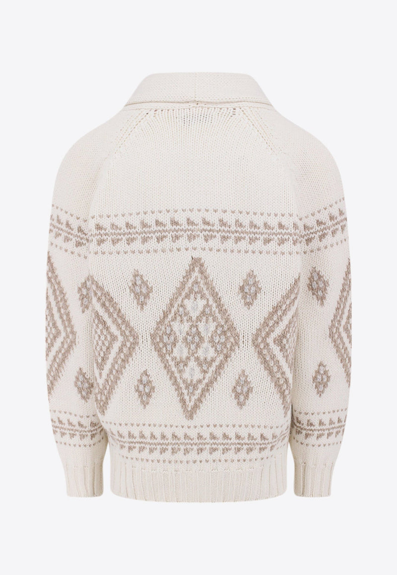 Cashmere Geometric Motif Cardigan