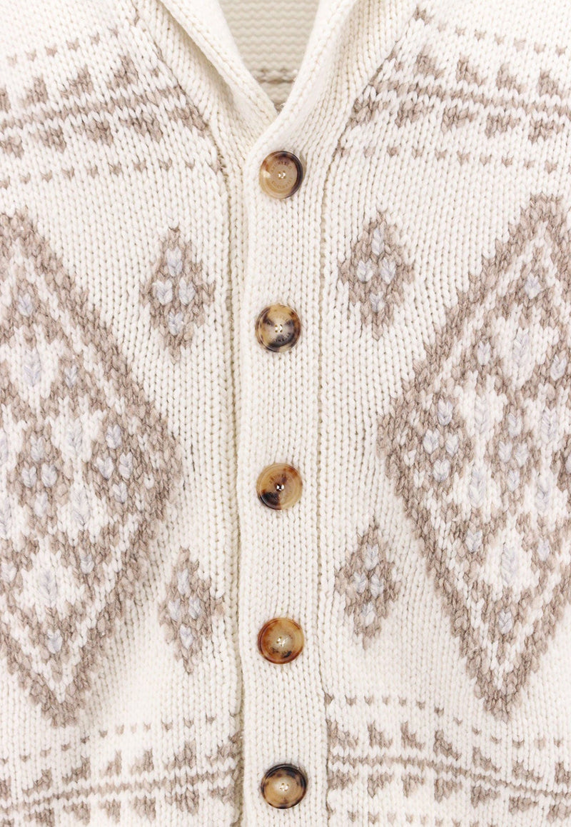 Cashmere Geometric Motif Cardigan