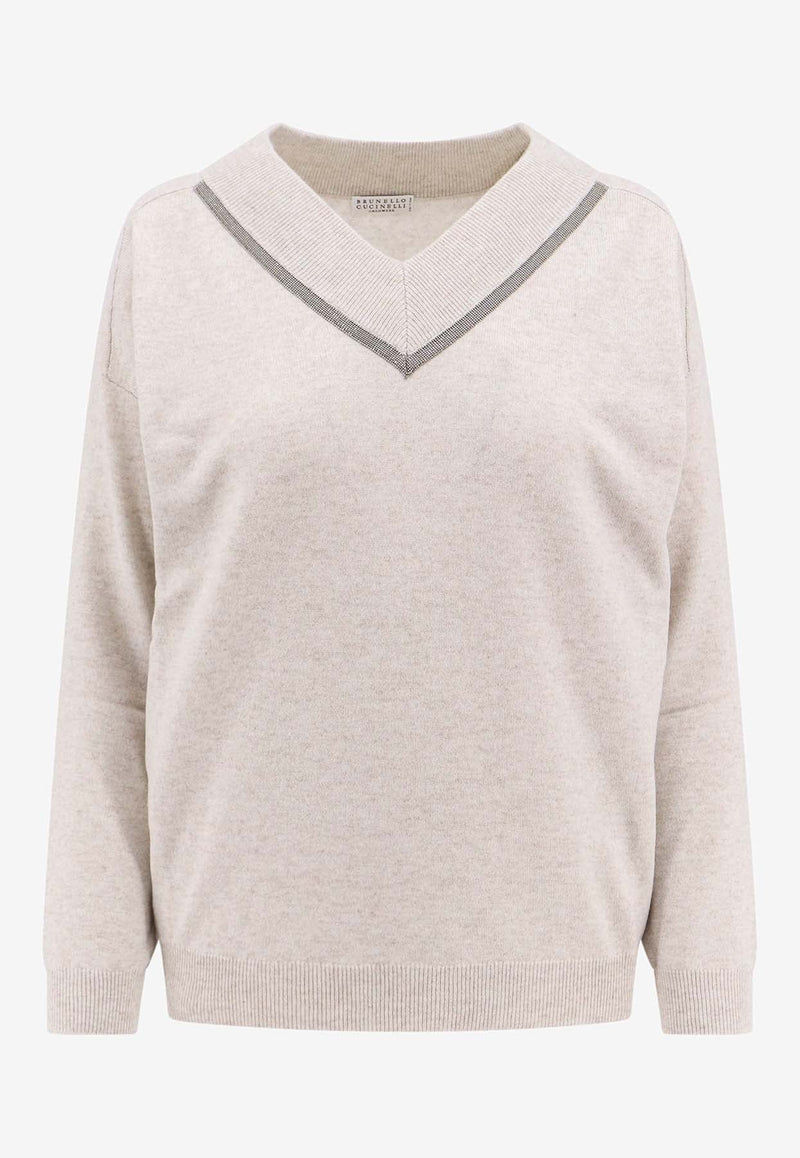 Embellished Monili V-neck Sweater