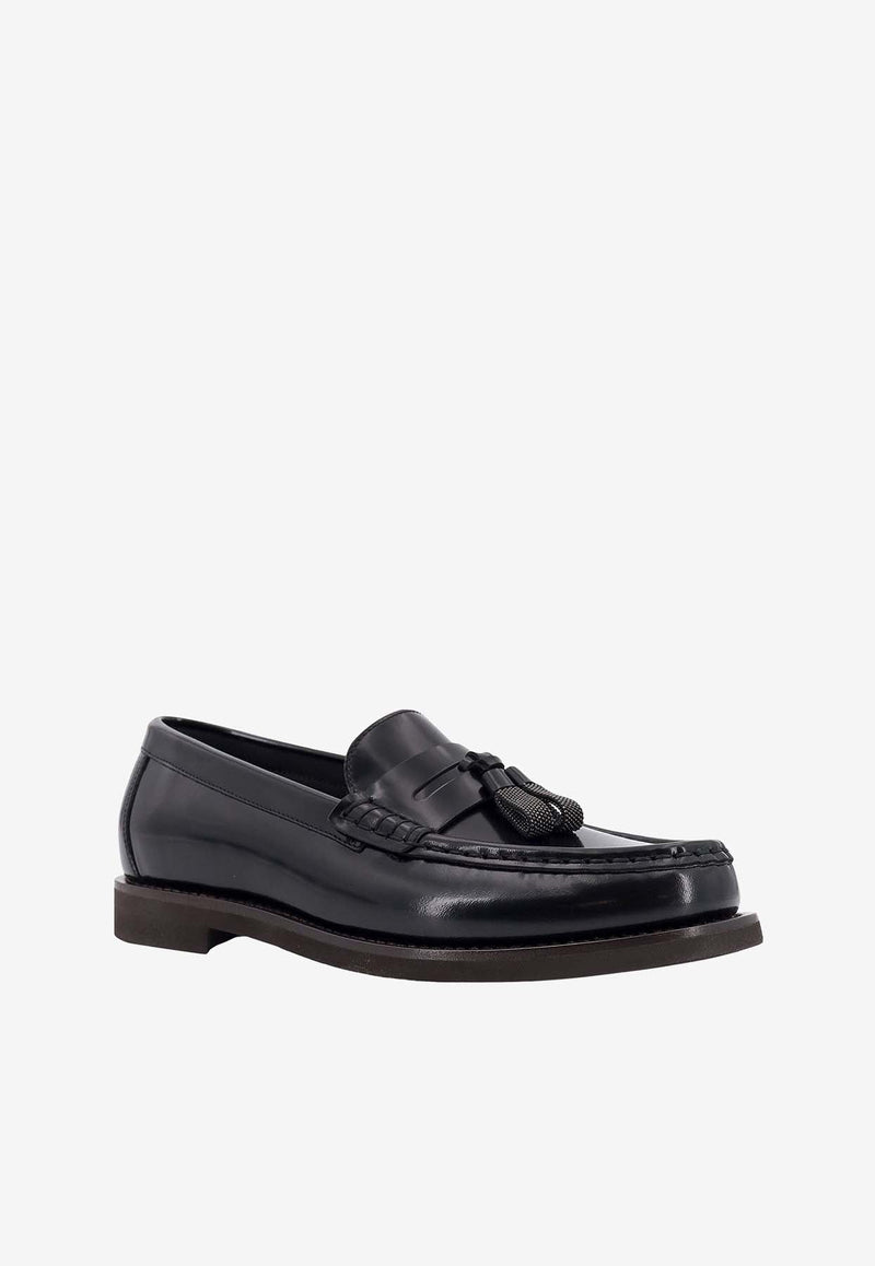 Leather Penny Loafers with Monili Tassels