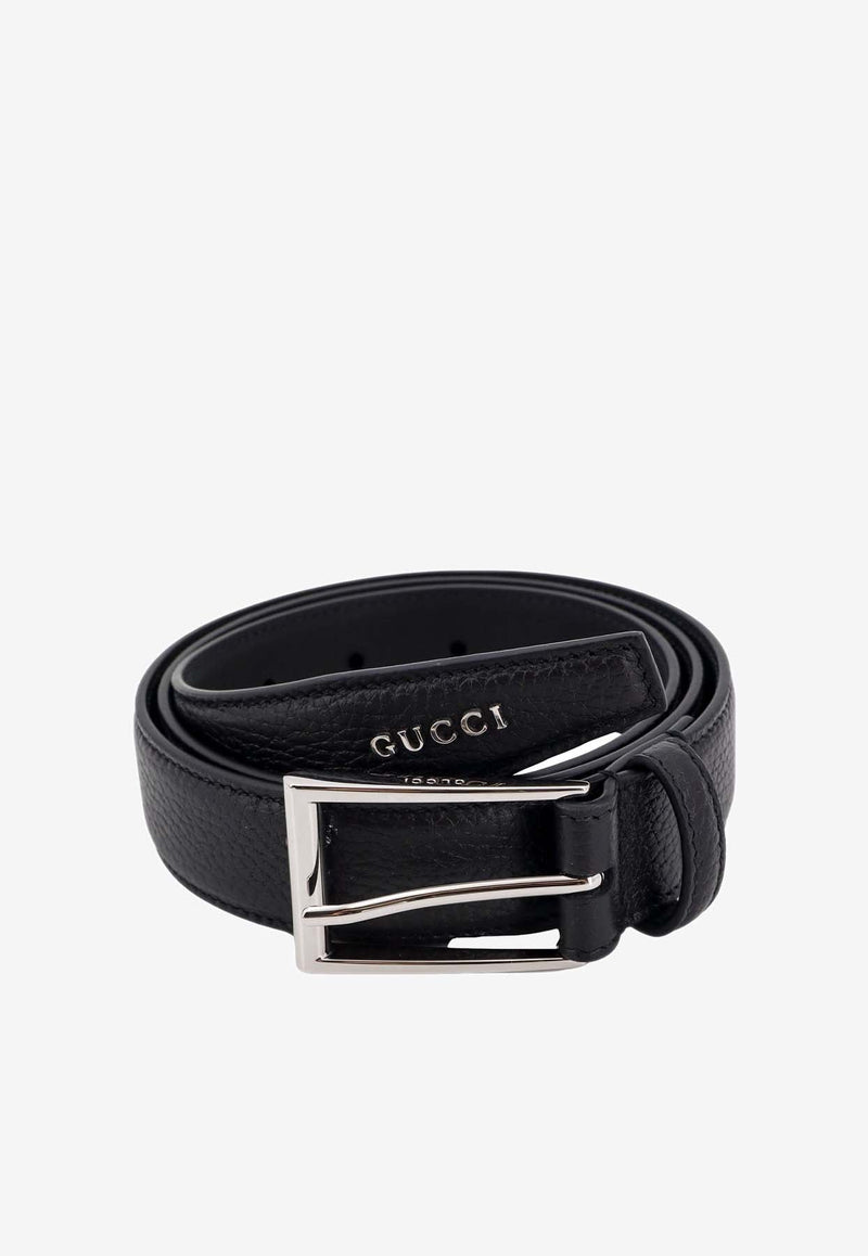 Rectangular Buckle Leather Belt