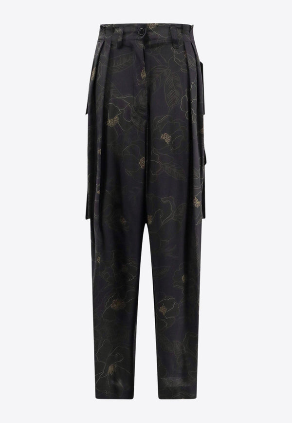 Floral Print Silk Cargo Pants