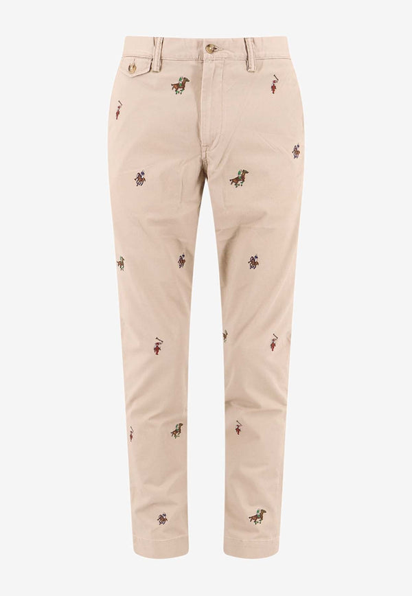 Monogram Embroidered Straight-Leg Pants