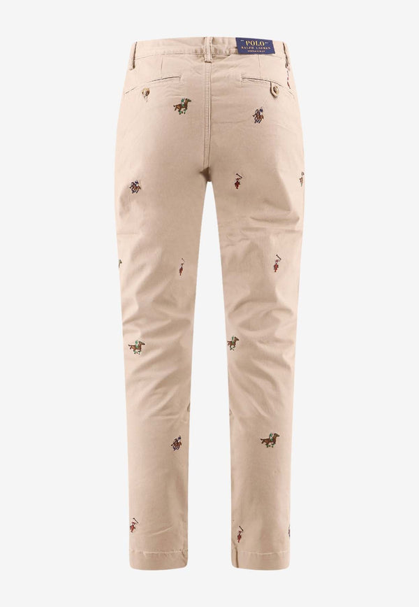 Monogram Embroidered Straight-Leg Pants